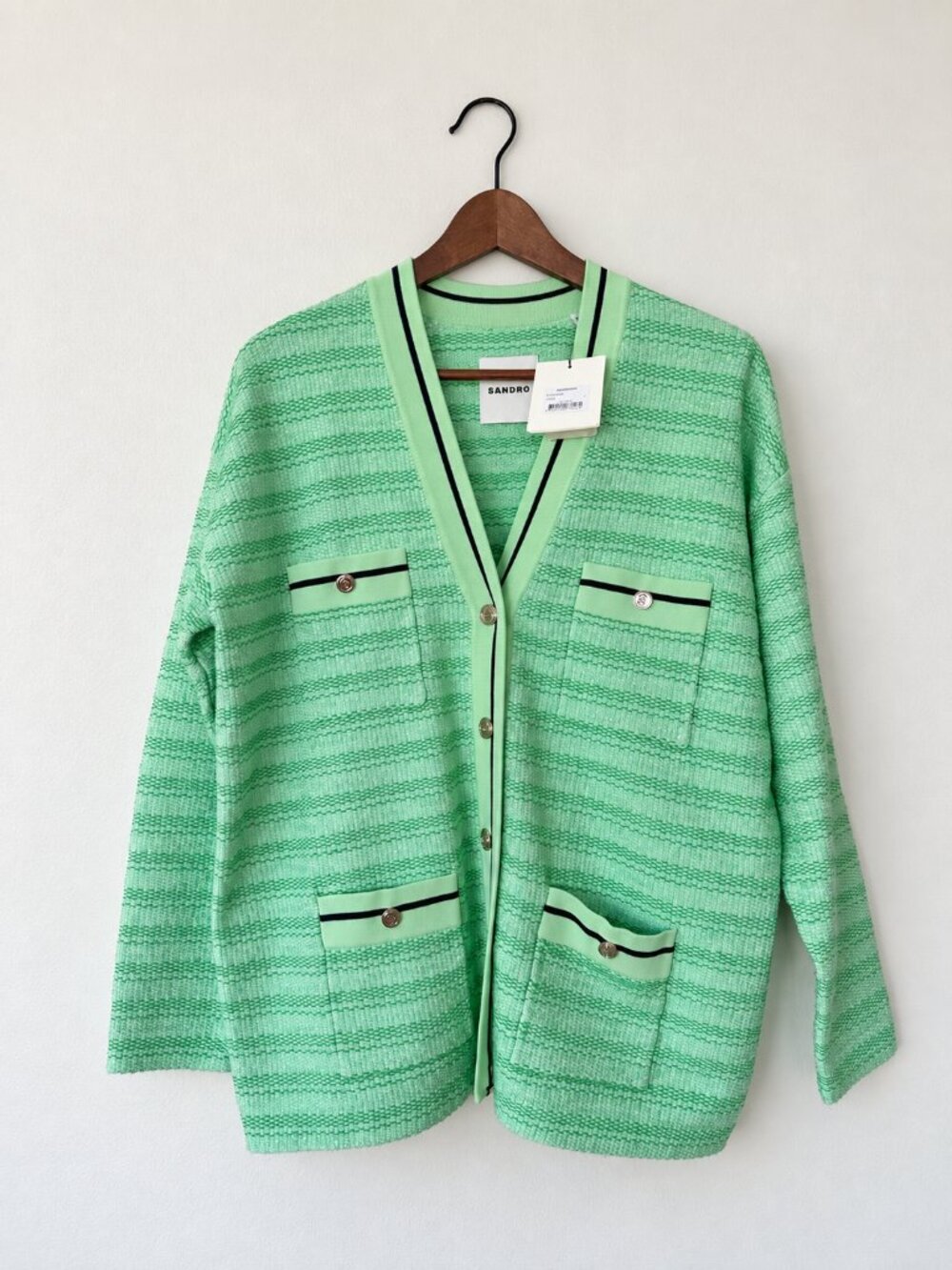 NWT Sandro Mint Green Tweed Cardigan Size 1